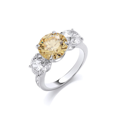Silver & Citrine Cubic Zirconia Trilogy Ring