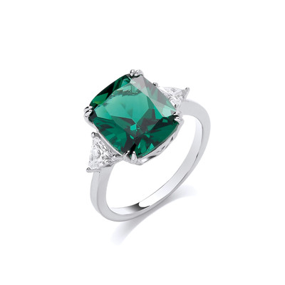 Silver & Emerald Cubic Zirconia Regal Cocktail Ring