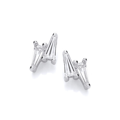 Silver & Cubic Zirconia Lightning Strike Earrings