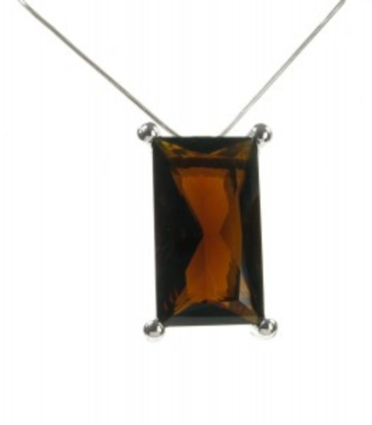 Sterling Silver and Smokey Quartz Oblong Pendant with Silver Chain