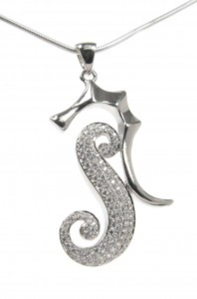 Silver and CZ seahorse drop pendant with 16 - 18" Silver Chain