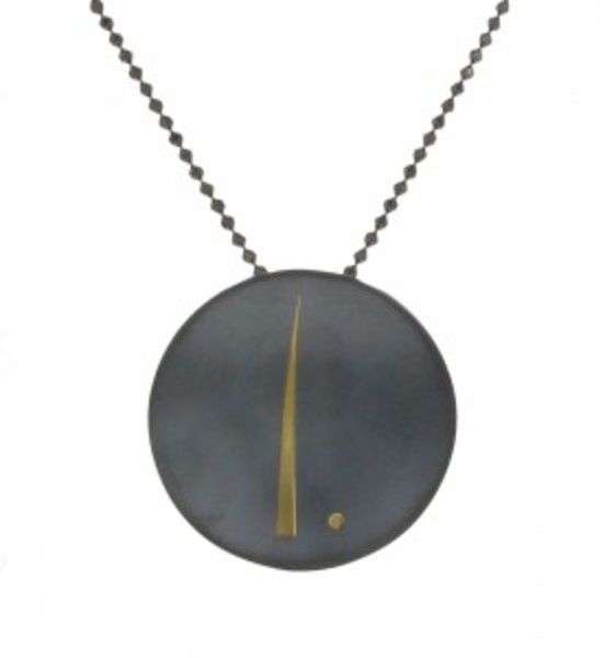 Oxidised Sterling Silver Gold Flash Disc Pendant with 16 - 18" Oxidised Silver Chain
