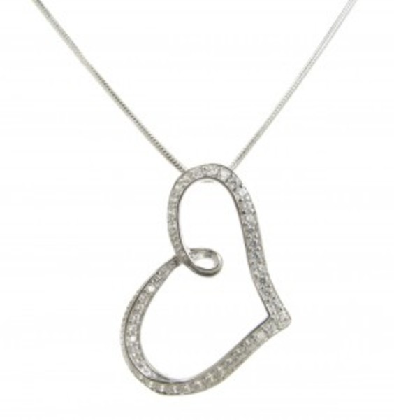 Sterling Silver and CZ stylised heart pendant with 16 - 18" Silver Chain