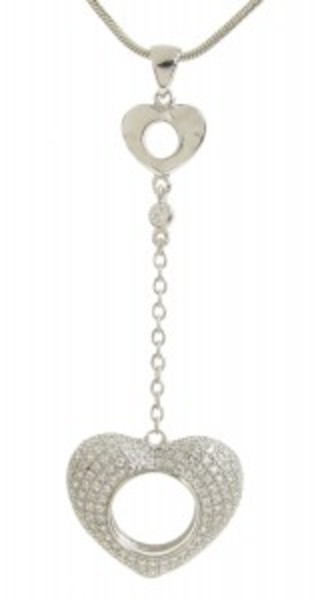 Sterling Silver and CZ Chain Heart Pendant with 16 - 18" Silver Chain