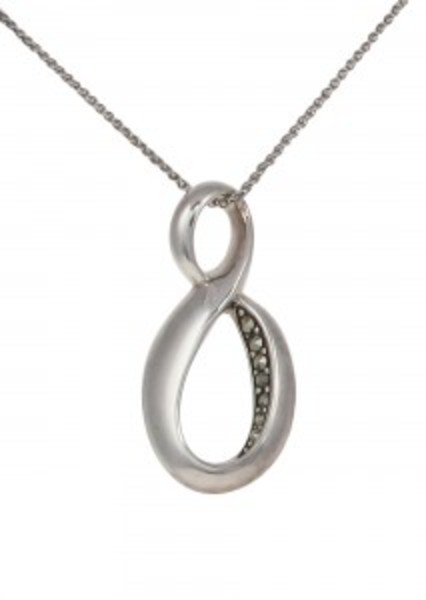 Sterling Silver and Marcasite Twisted Loop Pendant with 16 - 18" Silver Chain