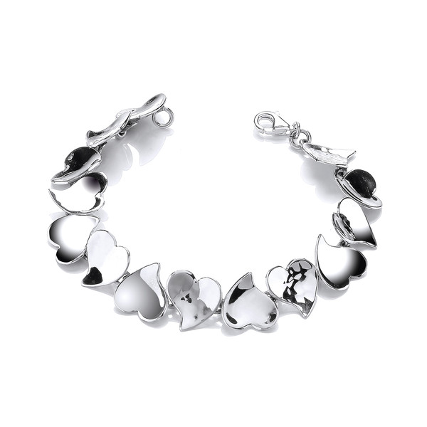 Sterling Silver Hammered and Shiny Hearts Bracelet