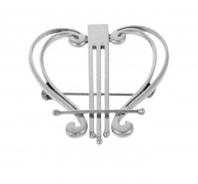 Sterling Silver Hearts and Harps Brooch
