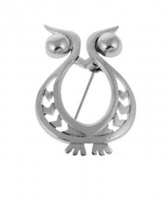 Sterling Silver Beady Eyed Owl Brooch