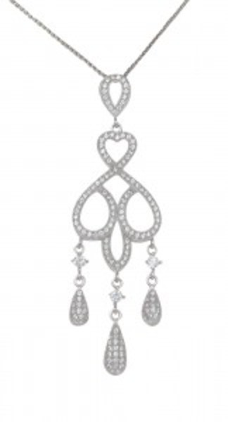 Silver and CZ Triple Teardrop Pendant with 16 - 18" Silver Chain