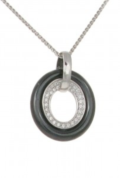 Oh So Pretty Silver, CZ and Ceramic Pendant without Chain