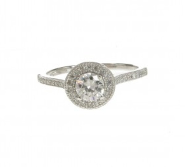 Glitzy Girl Silver and CZ Solitaire Ring