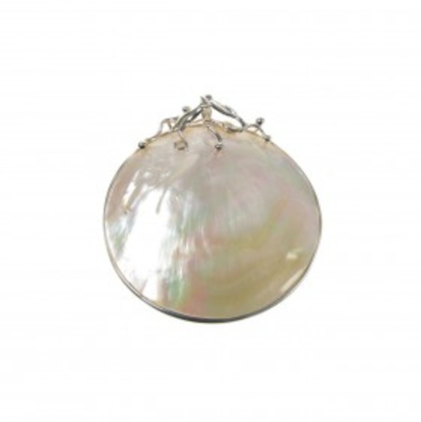 Sterling Silver and White Mother of Pearl Pendant with Ornate Silver Top with 16 - 18" Silver C