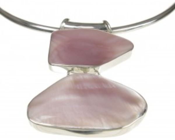 Sterling Silver and Pink Mother of Pearl Abstract Pebbles Pendant with Silver Collar/Torque