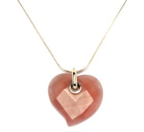 Sterling Silver and Rose Quartz Large Flat Faceted Heart Pendant with 18 - 20" Silver Chain