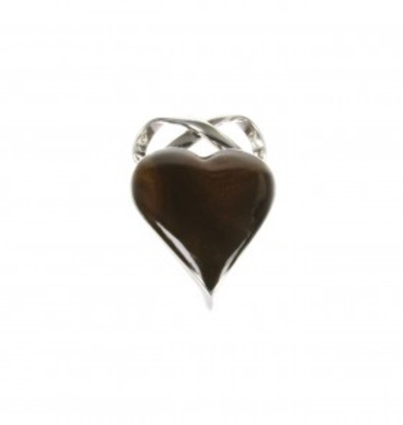 Sterling Silver and Tiger's Eye Heart and Bow Pendant without Chain