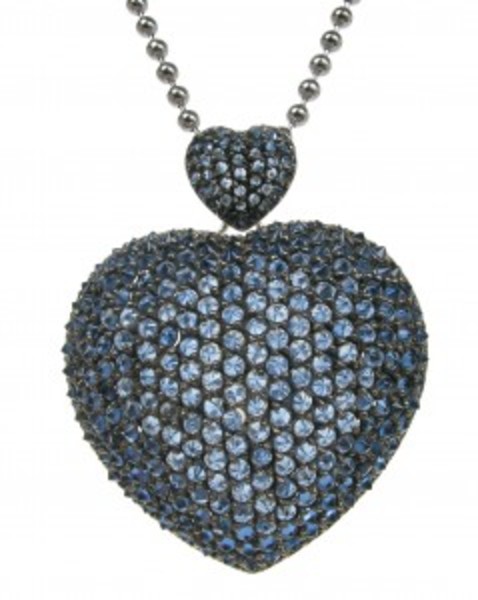 Large silver and sapphire CZ heart pendant without Chain