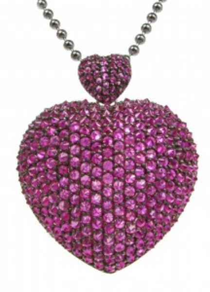 Large silver and ruby CZ heart pendant with 26 - 28" Silver Chain