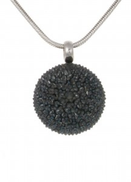 Silver and black CZ dome pendant with 18 - 20" Silver Chain