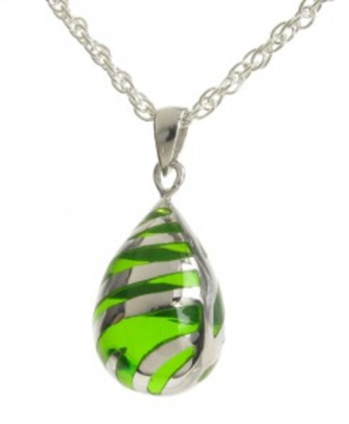 Sterling Silver and Green Resin Teardrop Pendant with 16 - 18" Silver Chain