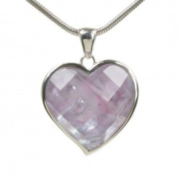 Sterling Silver and Purple Mother of Pearl Crystal Topped Heart Pendant
