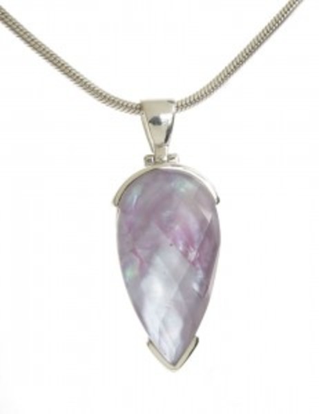 Sterling Silver Crystal Topped Purple Mother of Pearl Teardrop Pendant with 18 - 20" Silver Cha