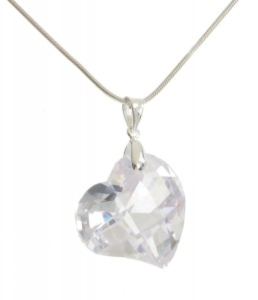 Clear CZ Heart Pendant with 16 - 18" Silver Chain