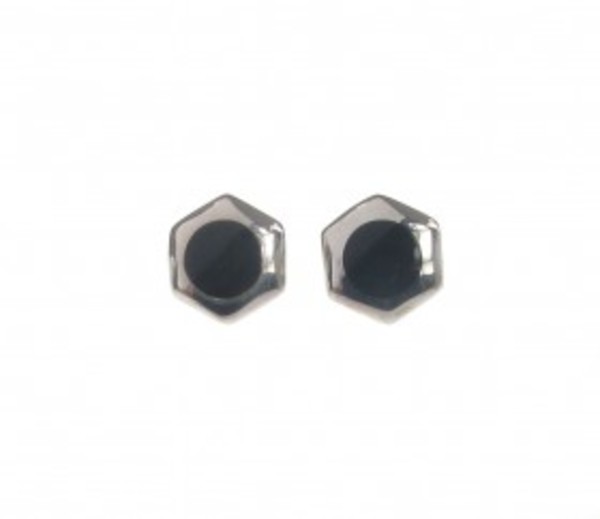 Black Agate and Silver Hexagonal Stud Earrings