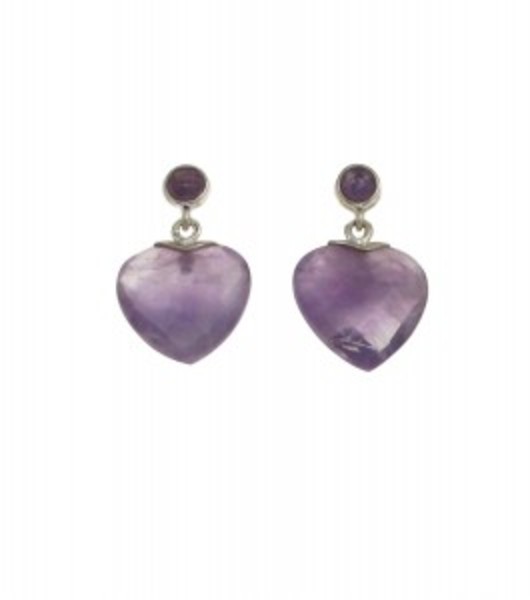 Sterling Silver and Faceted Amethyst Heart Earrings