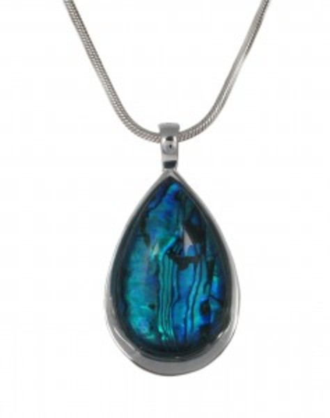 Blue Paua Shell and Silver Scoop Pendant without Chain