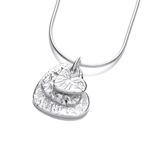 Textured Silver Triple Heart Pendant with 16 - 18" Silver Chain