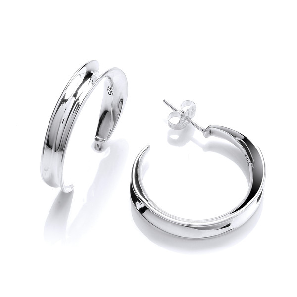 Medium Silver Concave Half Hoop Earrings