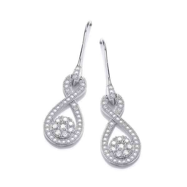 Silver and Cubic Zirconia Figure of Eight Drop Earrings