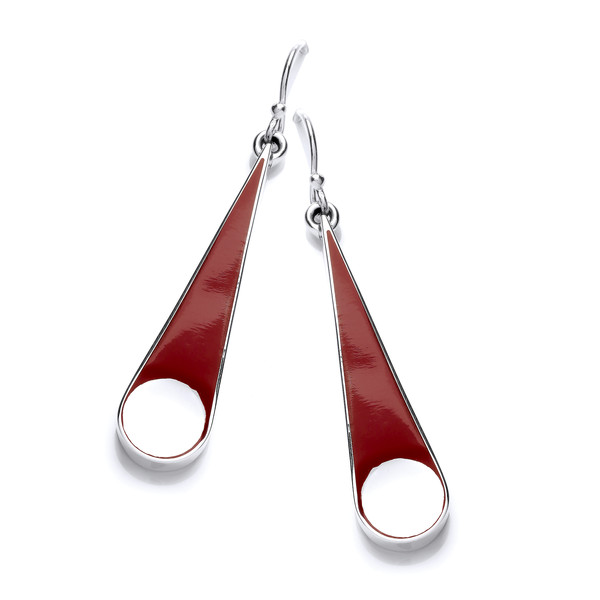 Long Silver and Red Jasper Drop Earrings