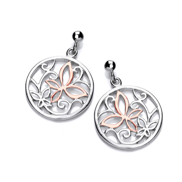 Rose Gold and Silver Butterfly Earrings
