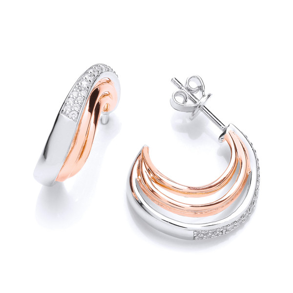 Cubic Zirconia, Silver and Rose Gold  Hooped Earrings
