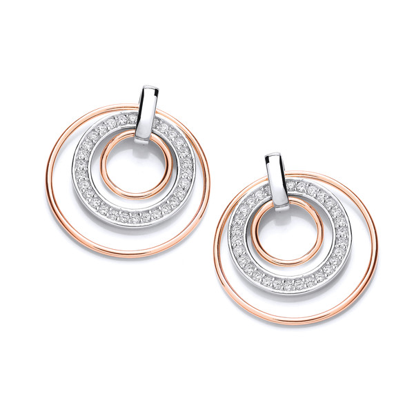 Round Rose Gold and Sparkles Earrings