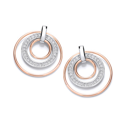 Round Rose Gold and Sparkles Earrings