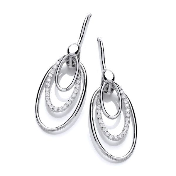 Silver and Cubic Zirconia Fine Triple Hoop Earrings
