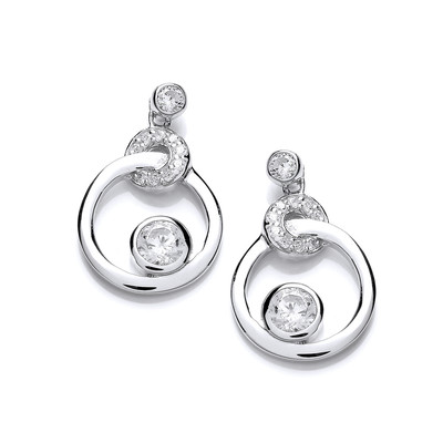 Silver and Cubic Zirconia Circle Drop Earrings