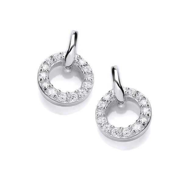 Silver and Cubic Zirconia Circle Stud Earrings