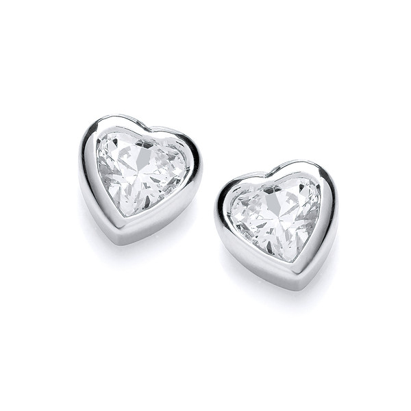 Tiny Silver and Cubic Zirconia Solitaire Heart Earrings