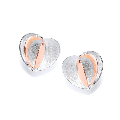 Rose Gold and Brushed Silver Heart Stud Earrings