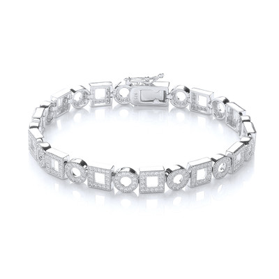 Art Deco Style Silver and Cubic Zirconia Bracelet