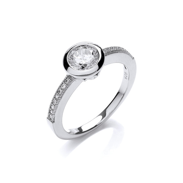 Fine Silver and Cubic Zirconia Solitaire Ring