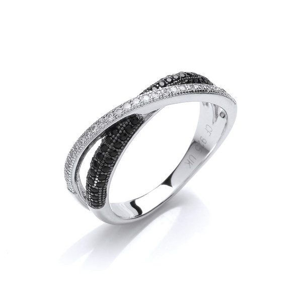 Silver and Cubic Zirconia Crossover Band Ring