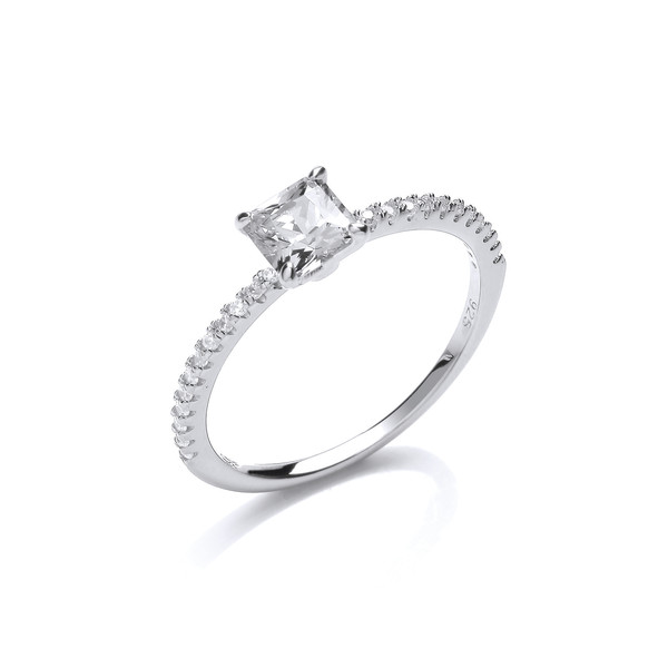Silver & Square Cubic Zirconia Solitaire Ring