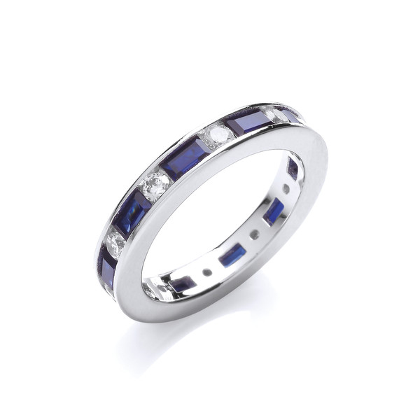 Sapphire Blue and Clear Cubic Zirconia Band Ring