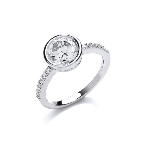 Round Solitaire Ring on Cubic Zirconia Band
