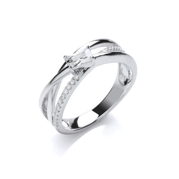 Silver and Cubic Zirconia Twist Band Ring
