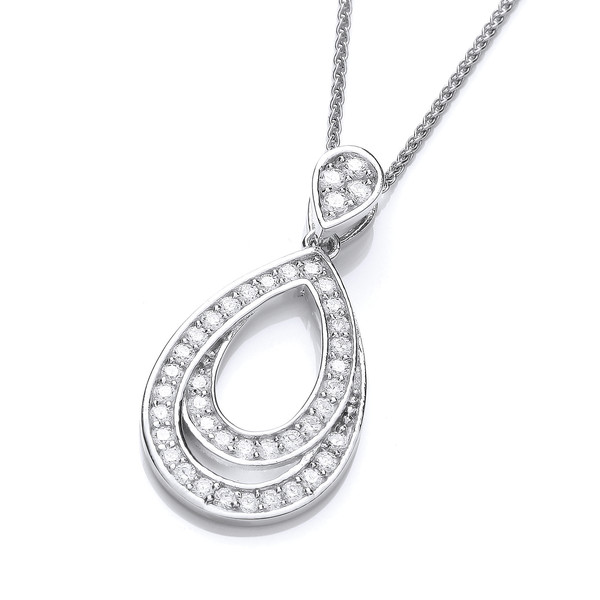 Looped Silver and Cubic Zirconia Teardrop Pendant with 16 - 18" Silver Chain